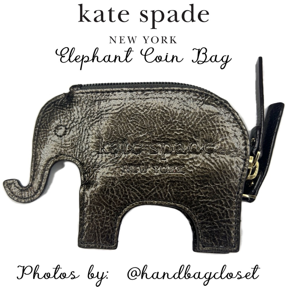 Kate Spade Elephant Coin Bag Metallic Grey Vintage Zip Purse - Picture 1 of 11